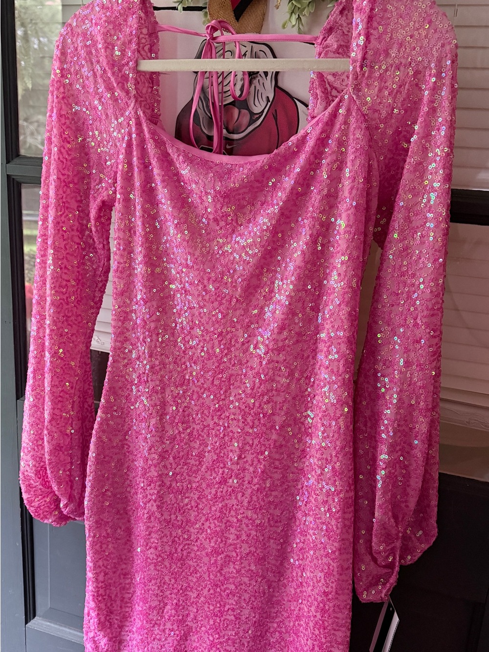 Long Sleeved Hot Pink Sequin Homecoming Prom Birthday Dress size 13